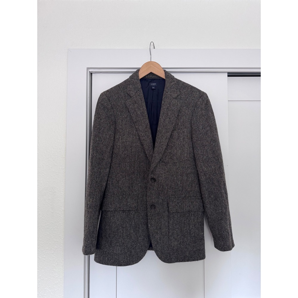 J.Crew Harris Tweed Blazer 36R Brown Grey Wool Herringbone Sport Coat
